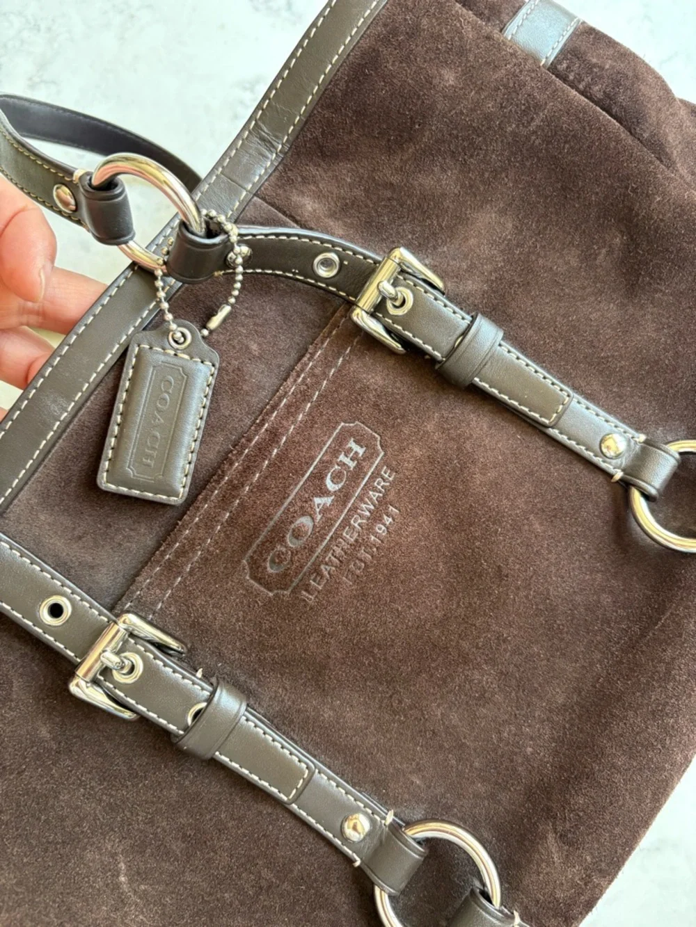 COACH Dark Brown Suede Shoulder Tote